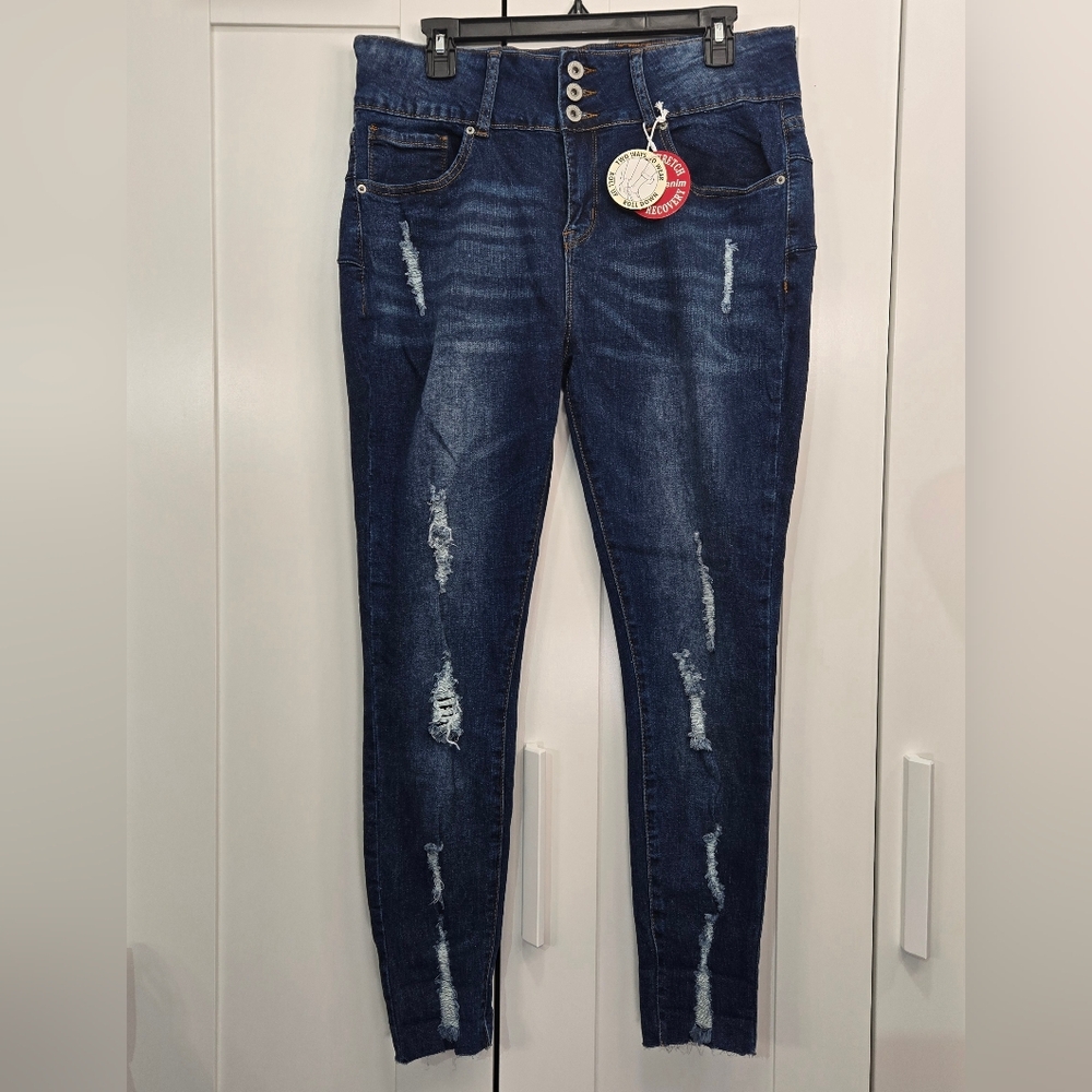 S.O.N.G. Curvy High Rise Skinny Ankle Grazer Jeans Distressed Denim Size 15/32